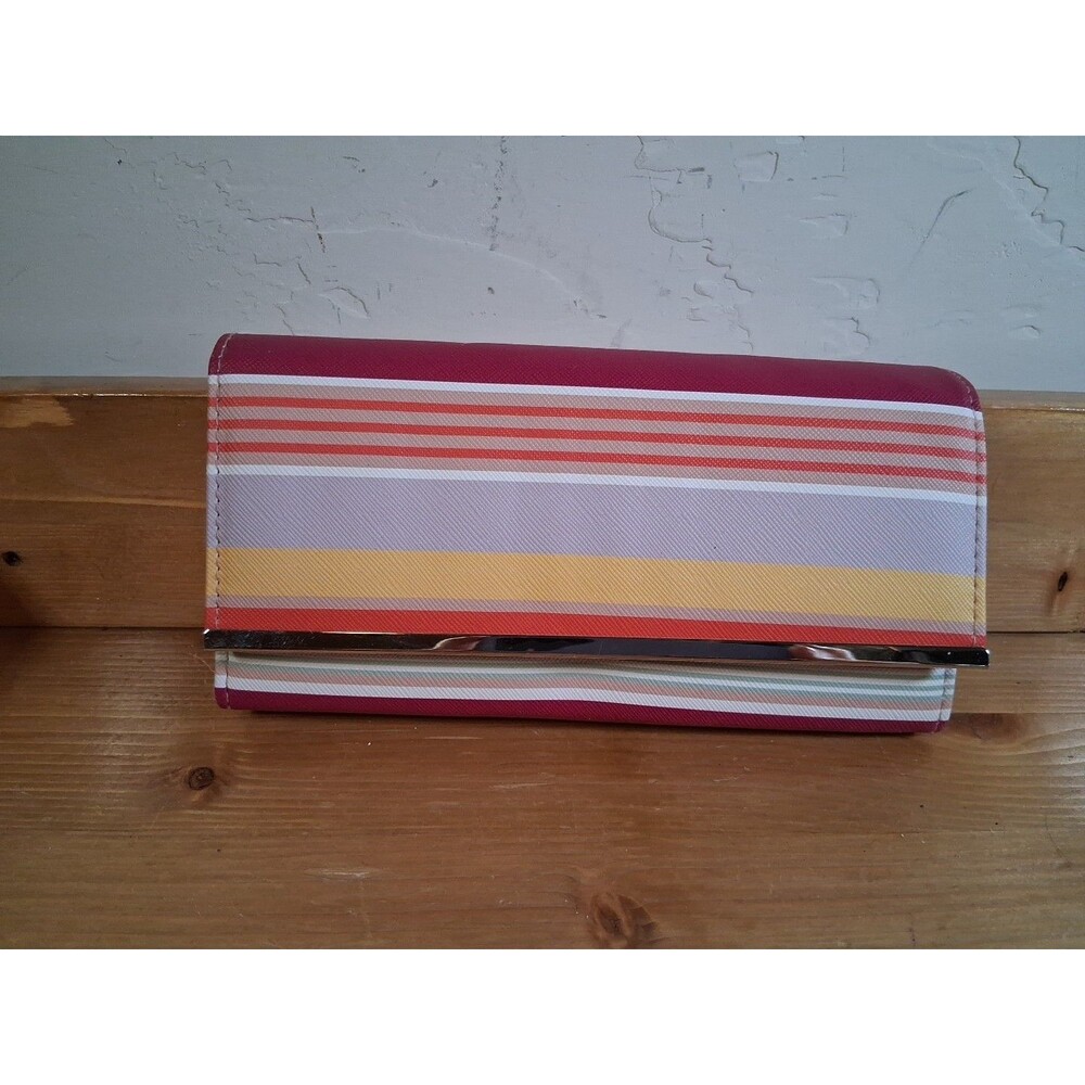 Women's Wallet Safe Keeper Stripes Faux Leather  Many Compartments RFID EUC 8x4"